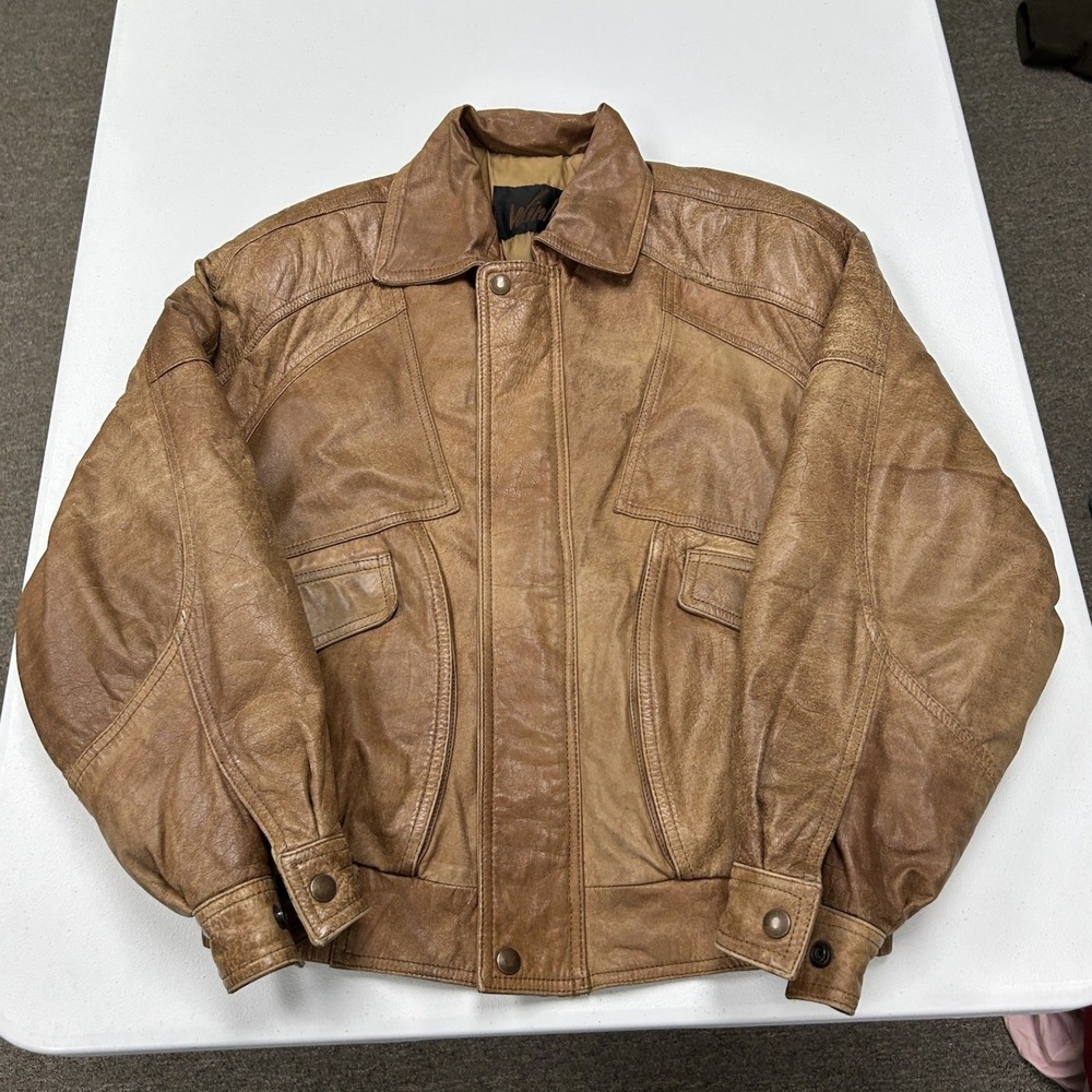 Winlit Leather Bomber Jacket Mens S Tan Distressed Vintage Aviator Coat